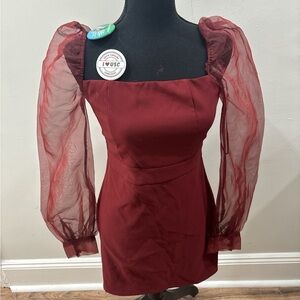 Elegant Burgundy Dress with Sheer Sleeves